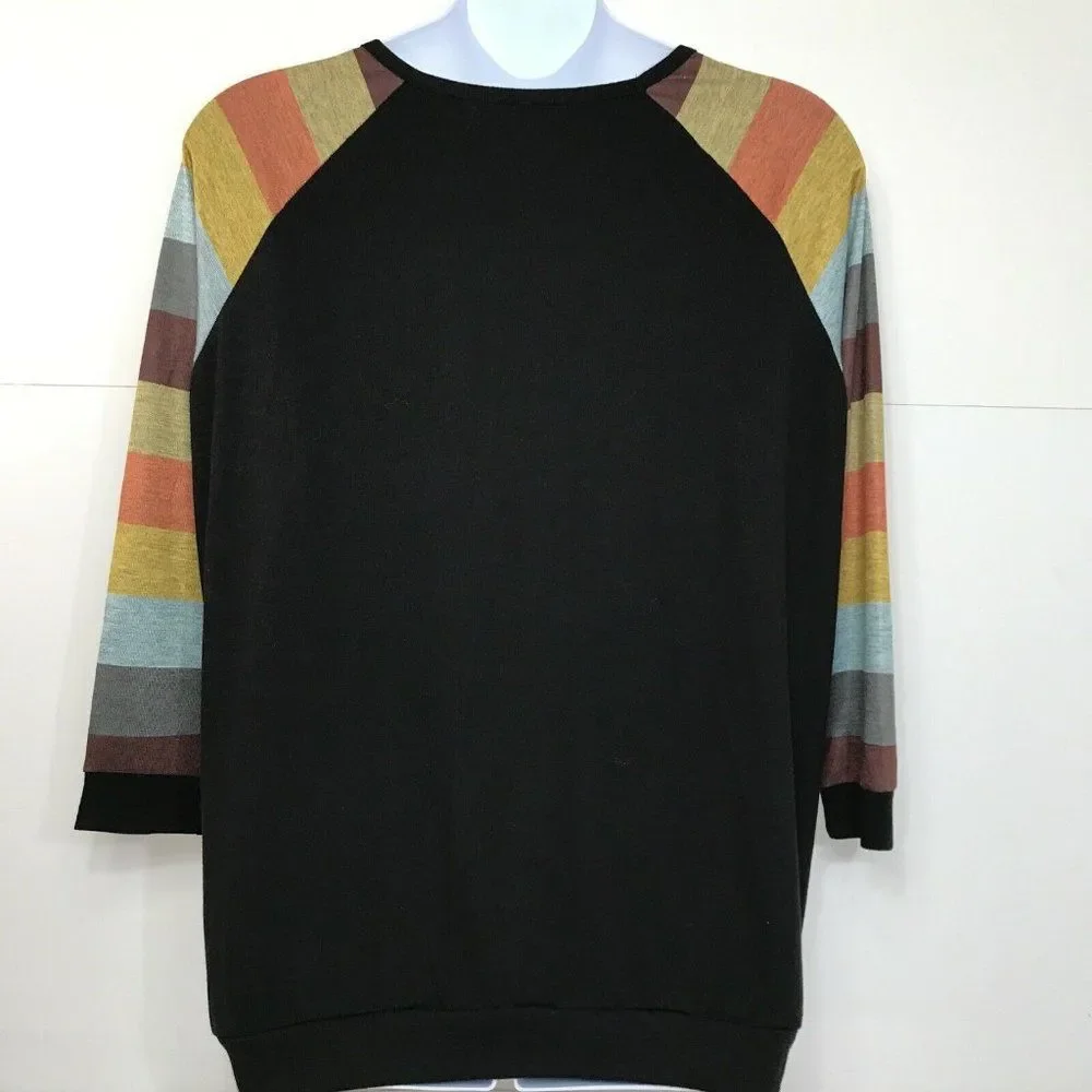 Striped Sleeve Black Women's Top - Picture 2 of 5